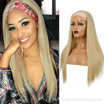 Vigorous dropship natural cheap blonde straight perruque wholesale glueless synthetic fiber hair for headband wigs for women